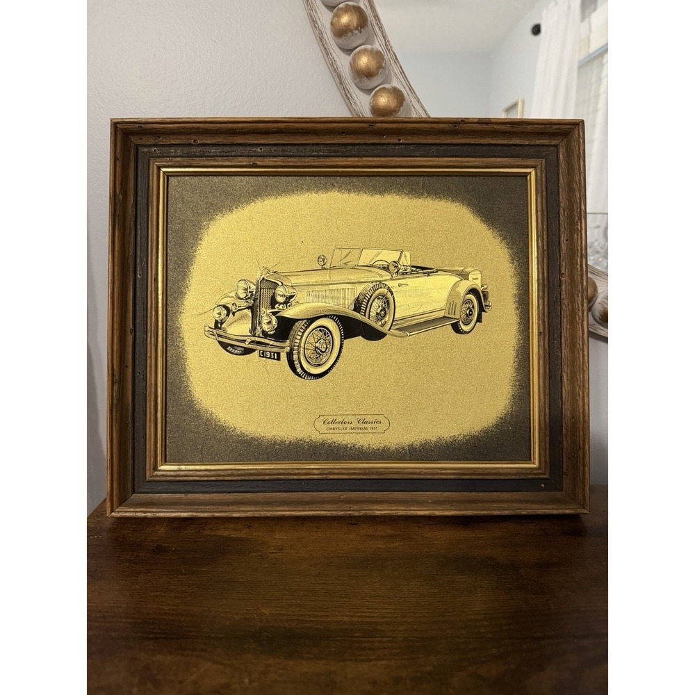 Vintage 1931 Chrysler Imperial Gold Foil Art Collectors Classics Framed 12x10